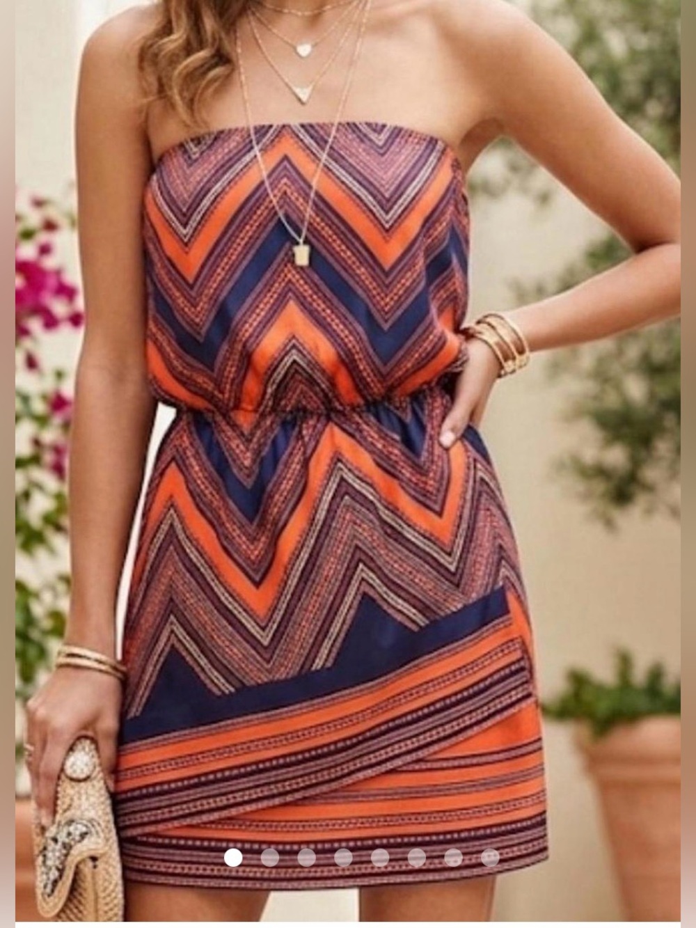 Express Strapless Chevron Sundress in Pink and Navy
